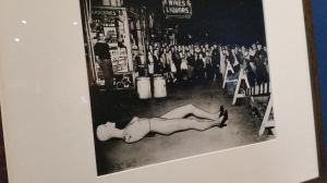 Early crime scene photo where a mannequin doubles up for a dead body